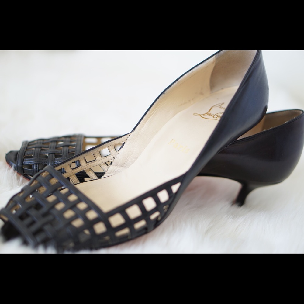 CHRISTIAN LOUBOUTIN FIERE PEEP-TOE KITTEN HEELS